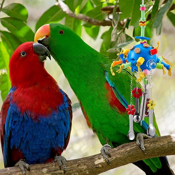 Seenelling 3 Pcs Extra Large Bird Parrot Toy Multicolored Natural Wooden Parrot Cage Chewing Toys for Large Medium Macaws Cockatoos African Grey Birds (Ring and Ball)