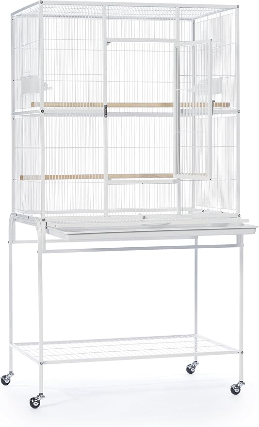 Prevue Pet Products Wrought Iron Flight Cage with Rolling Stand - Ideal for Parakeets, Cockatiels, Finches, Lovebirds, & Canaries, Large Flight Cage for Multiple Birds, Durable & Easy to Clean - White
