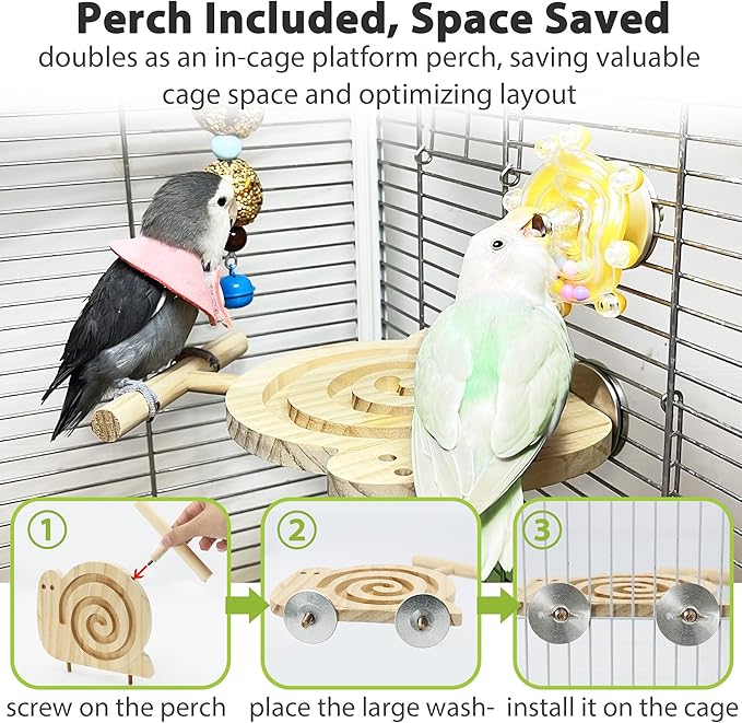 Bird Foraging Toys with Perch, Kiln-Dried Wood Bird Enrichment Toys for Slow Feeder, Parakeet Toy for Cages Reduce Seed Mess, Visible Food Design Parrot Puzzle for Novice/Older/Slow-Learning Birds