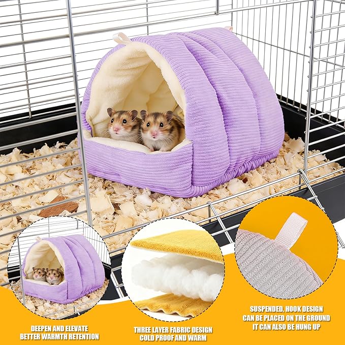 Winter Warm Bird Nest Bed, Plush Hanging Bird Bed for Cage, Plush Hut Tent, Hideaway Sleeping Nest for Budgies, Parakeets, Cockatiels, Conures (Purple, S)