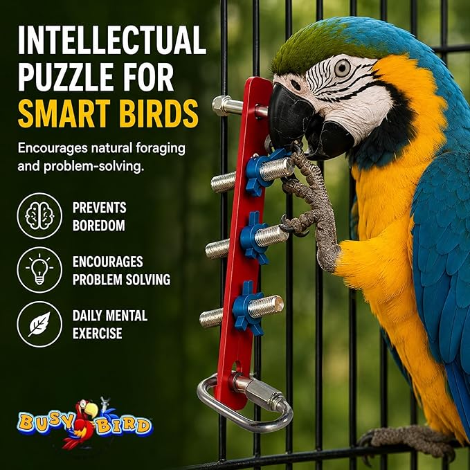 Bird Toys for Large Birds (Strip) - Foraging Toy with Non-Removable Wing Nuts | Durable Puzzle Enrichment Toy | Mind Game | Bird Cage Accessories for Cockatoos, Parrots, Macaws, Greys, Parakeets