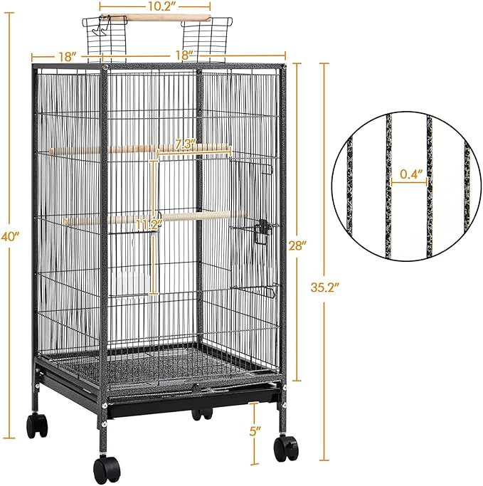 40 Inch Large Parrot Bird Cage with Play Open Top, Hanging Bird Cage with Slide-Out Tray Water Bottle Feeder for Parrot Parakeets Cockatiel Lovebird Pigeon and Small Mid-Sized Birds
