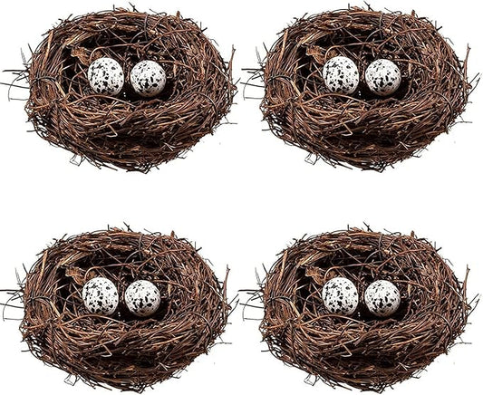 Birds Nest with Eggs Easter Rattan Nest Decorating, Mini Artificial Birds Nest for Easter Crafts Home Garden Decor Wedding Party (4 Inches)