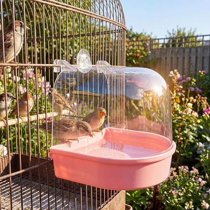 Honeydak 3 Pieces Clear Bird Bath for Cage Parakeet Bird Cage Accessories Hanging Bath Box Parrot Bathing Tub with View for Cockatiel Conure Canary Budgies Parrots (Stylish Color)