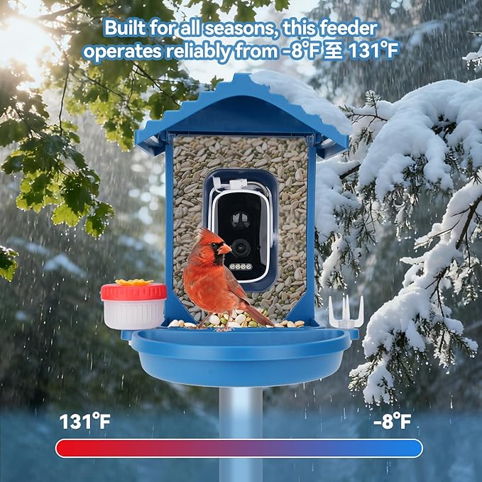 Bird Feeder with Camera Solar Powered,2.5K HD Video Bird House Live View,Smart AI Bird Species Identification for Outside Garden,Birds Bath,Ideal Gift for Birds Lover,Hummingbird (Blue)