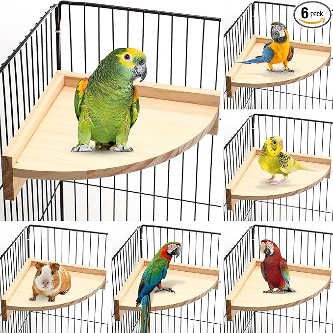 Wettarn 6 Pcs Bird Perch Platform Bird Corner Parrot Perch Corner Wooden Stand Sector Playground Cage Accessories Shelf for Parakeet Conure Cockatiel Budgie Gerbil Rat (7.1 x 7.1 Inch,Platform)