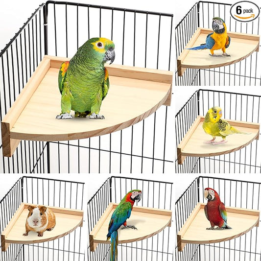 Wettarn 6 Pcs Bird Perch Platform Bird Corner Parrot Perch Corner Wooden Stand Sector Playground Cage Accessories Shelf for Parakeet Conure Cockatiel Budgie Gerbil Rat (7.1 x 7.1 Inch,Platform)