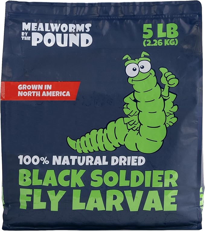North American Grown Dried Black Soldier Fly Larvae (5lbs) - More Calcium Than Mealworms - Treats for Chickens, Wild Birds, & Reptiles …