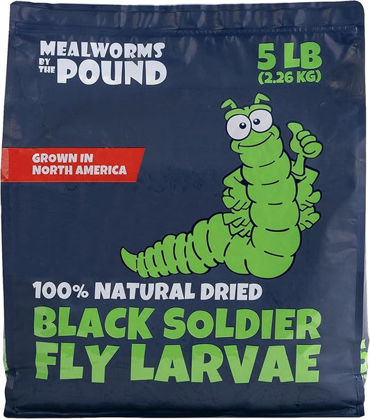 North American Grown Dried Black Soldier Fly Larvae (5lbs) - More Calcium Than Mealworms - Treats for Chickens, Wild Birds, & Reptiles …