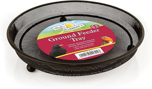 Walter Harrison's Bird Feeding Station Heavy Duty Metal Ground Wild Garden Bird Feeder Black Mesh Feeding Tray - 22 cm