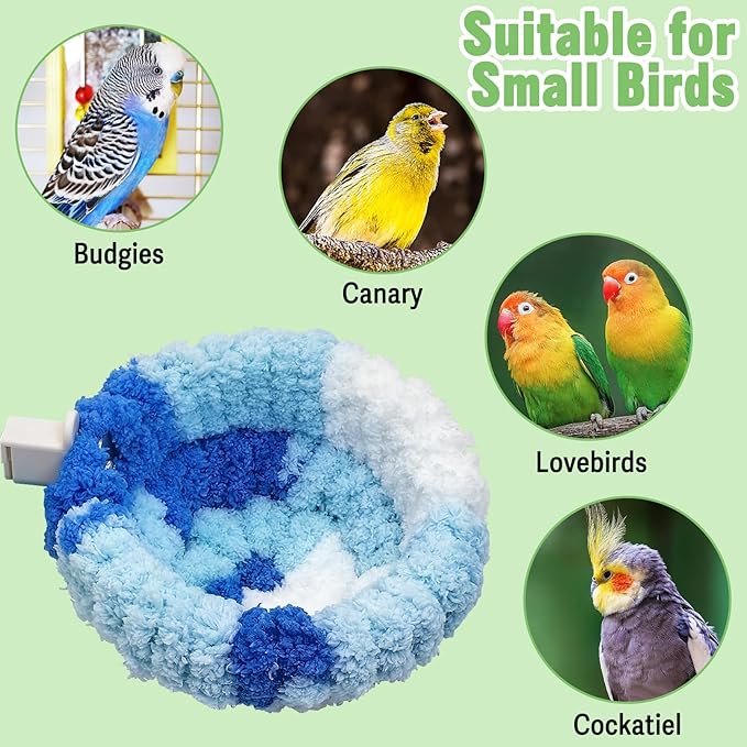 kathson kathon Window Bird Bed with Suction Cup, Winter Warm Bird Plush Nest Parrot Sleeping Bed for Budgie Lovebird Conure Quaker (Diameter 6.7in, Blue)