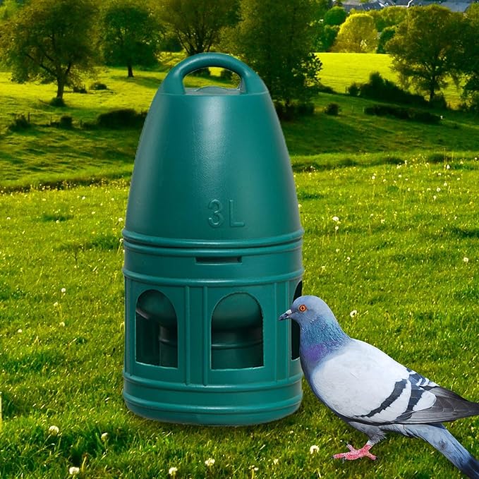 Bird Water Drinker/Parrot Parakeet Dove Chicken Pigeon Water Dispenser Feeder/Large Capacity with Handle Bird Cage Accessories Waterer/, Green 3L