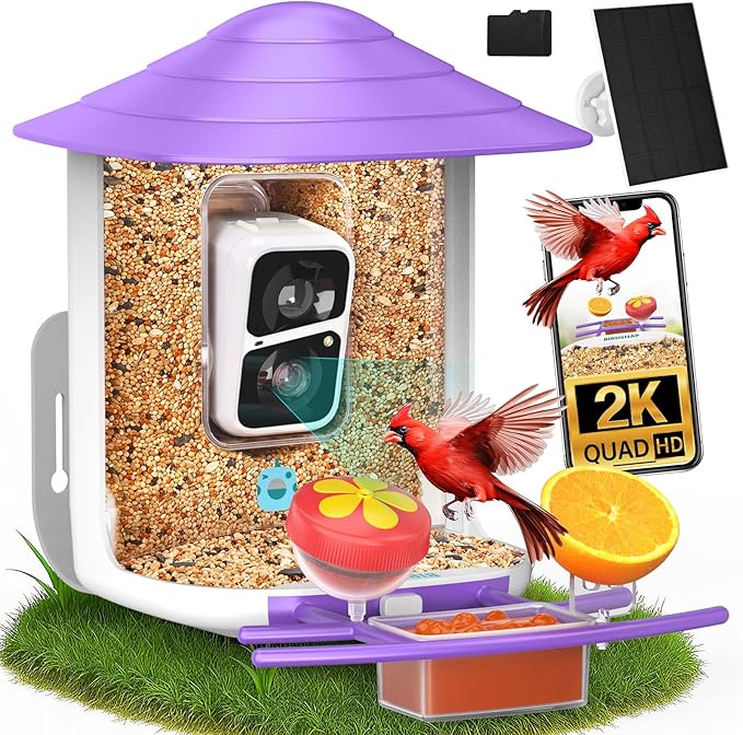 birdsnap® TUC Bird Feeder with Camera 2K HD Live with 32GB Card Auto Detect & Notify AI Identify Camera Birds Feeders Solar Powered Wireless Outdoors Backyard Gift for Mom Dad Birds Lover, 2.4G WiFi