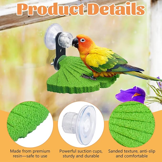 3PCS Bird Beak Grinding Stone with Suction Cups for Small Birds Foot Claws Trimmer Bird Stand Platform Parakeet Cage Perch Parrot Cage Accessories for Indoor Window Viewing (Green)