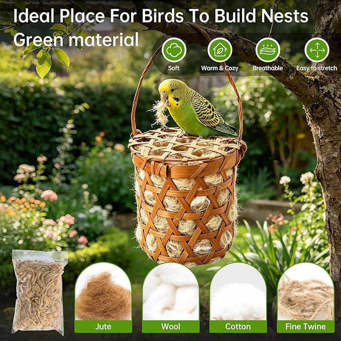 Birds Nests Material Holder,Hummingbird Nesters,Natural Material for Wild Birds,Refillable Bamboo Outdoor Birds Nesting Station,Can Be Filled with Pet Fur or Cotton