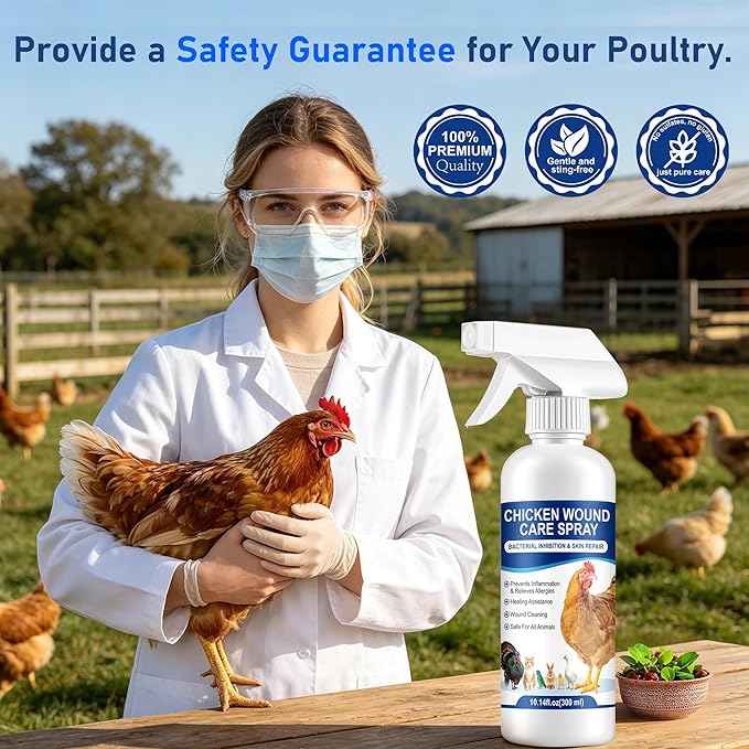Chicken Wound Spray, Poultry Wound Wash, No Rinse, No Contact, for Cuts,Stabs,Abrasions and Foot Abscesses, Safe for All Animals, 300ml