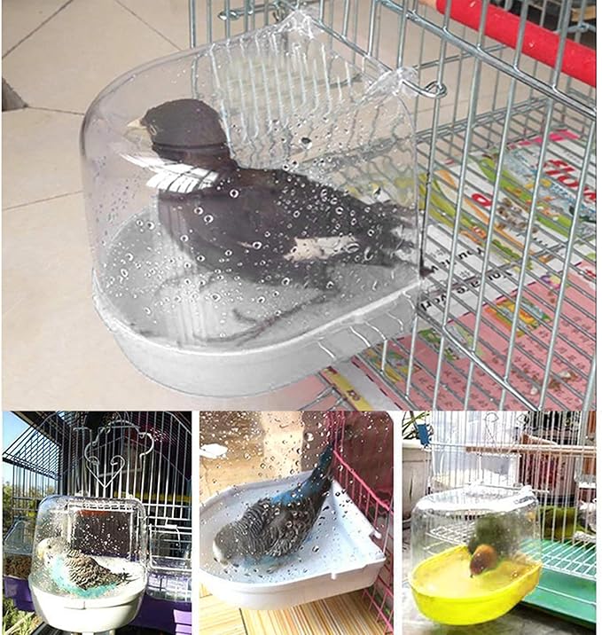 kathson Parrot Bath Box Bird Cage Accessory Supplies Bathing Tub Bath for Parakeet Pet Brids Canary Budgies Parrot (Random Color)