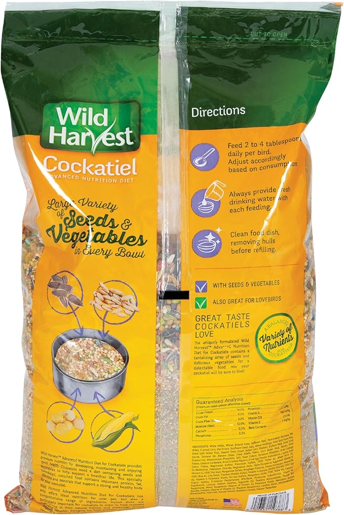 Wild Harvest Advanced Nutrition Cockatiel 8 Pounds, Seed, Grain and Vegetable Mix