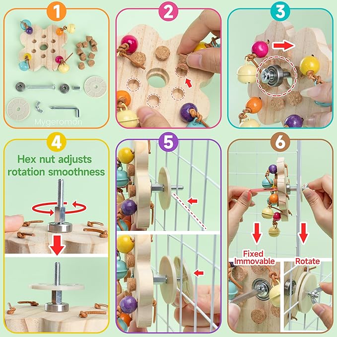 Mygeromon Bird Toys for Parakeets Interactive Spinning Bells Toy for Parrot Budgie Lovebird Cage Accessories