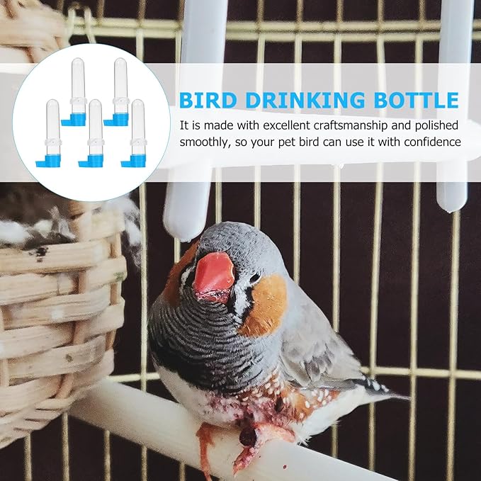 TEHAUX Automatic Parrot Water Drinker 5-Pack for Small Birds Splash-Proof PVC Bird Water Bottles 7.08In Cage Feeder Convenient Bird Drinking Fountain