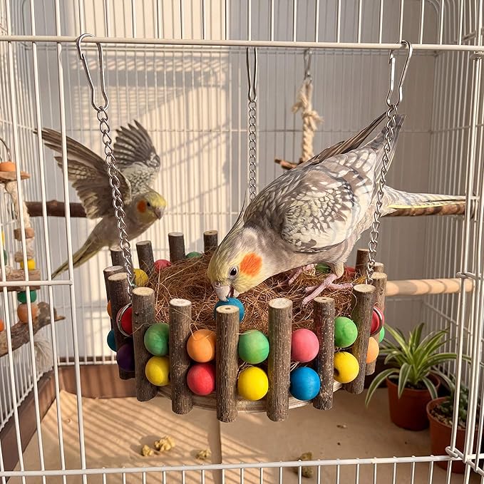 Bird Toys, Bird Perch Stand Playground for Cage, for Small-Medium Parrot, Parakeet, Budgie, Conures(nest)