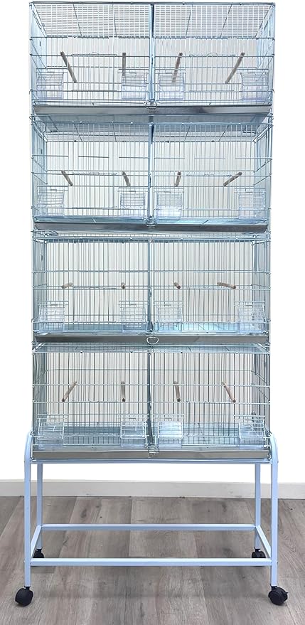 Combo: Large NO Rust Stainless Galvanized Stack and Lock Double Breeder Cage Bird Breeding Cage with Removable Center Divider Side Nest Box Doors Removabel Rolling Stand