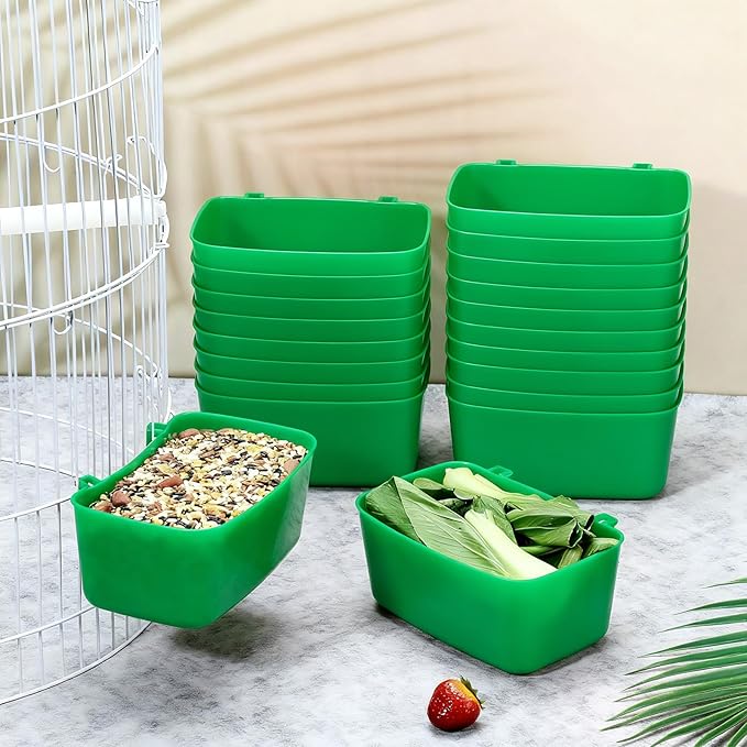 Zhehao 20 Pcs Bird Cage Cups Chicken Feeder Waterer Cups 18 oz Pigeon Feeder Plastic Poultry Wire Cage Hanging Rooster Chicken Water Bowl for Pet Bunny Gamefowl Poultry (Green)