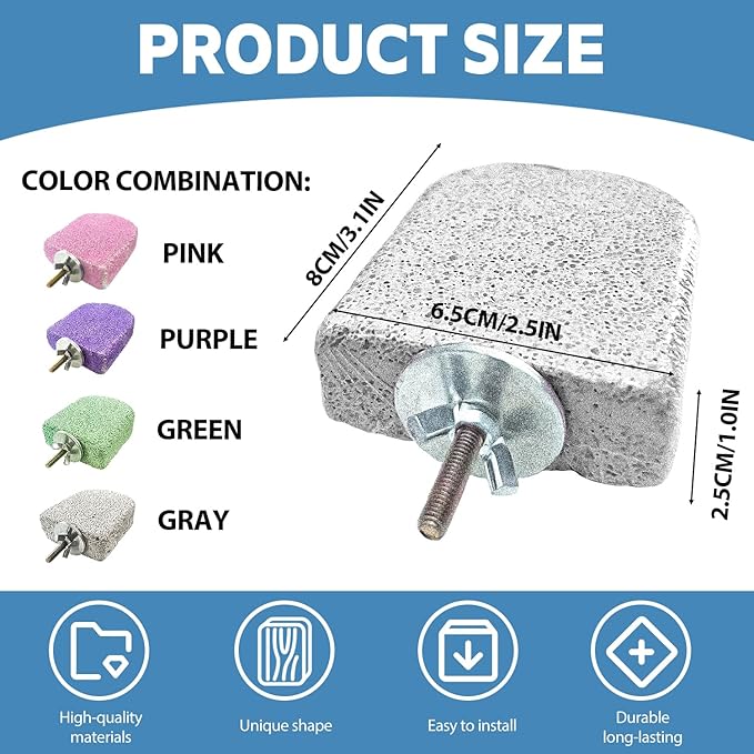 8Pcs Bird Beak Grinding Stone,Rough-Surfaced Grinding Stone,Calcium Mineral Bird Perch,Beak & Claw Trimming Accessory,Natural Chewing Toys for Budgie Cockatiel Conure Lovebird Finch Small Medium Birds