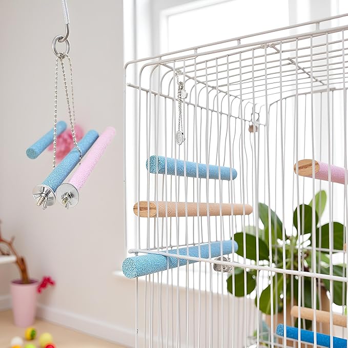 4 Pcs Bird Perch Stand Toy,Random Bird Perch Stand Toy Wood Parrot Grinding Claw Sticks Sanded Cage Toy for Parakeets Finches Parakeet Toys, Sanded Surface Cage Accessories for Parakeets Finches