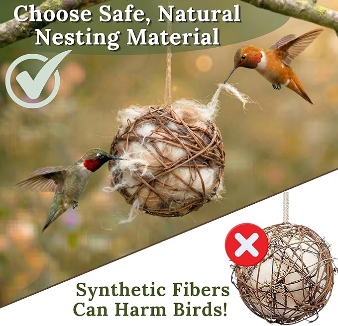 Hummingbird Nesters Bird Nesting Material Holder for Wild Birds Humming Bird House Materials Gifts for Bird Watching Nature Lovers Refillable Outdoor Bird Station (3 Balls Safe Nesting Starter Kit)