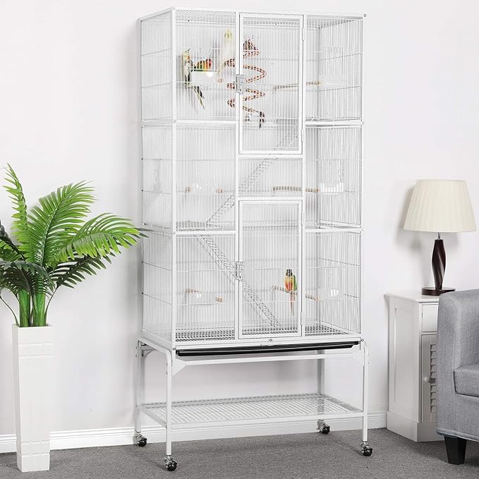 Topeakmart Extra Large Rolling Metal Small Animal Cage for Sugar Gliders Rats & Squirrels, Mobile Large Cage with Detachable Stand, White