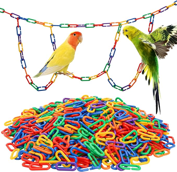 1000 Pieces Plastic C-Clip Hooks Chain Links, Interchangeable Rainbow C-Links Kids Learning Toys for Classroom Preschool, Sugar Glider Swing Climbing Cage Toys for Small Pet Rat Parrot Bird