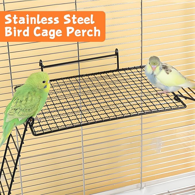 BNOSDM Stainless Steel Grid Platform for Parakeet 4 PCS Bird Perches Platform Parrot Stand with Climbing Ladder Bird Cage Accessories for Small to Large Bird (XL)