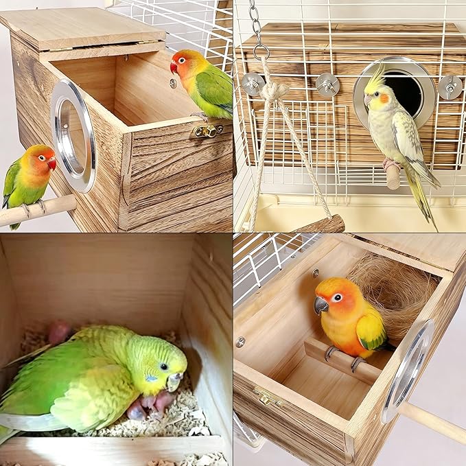 Tfwadmx Large Parakeet Nesting Box, Bird Nest Breeding Box, Wood Parrot Nest Box with Perch Bird Cage House for Cockatiel Lovebirds Budagie Canary Finch (XL)