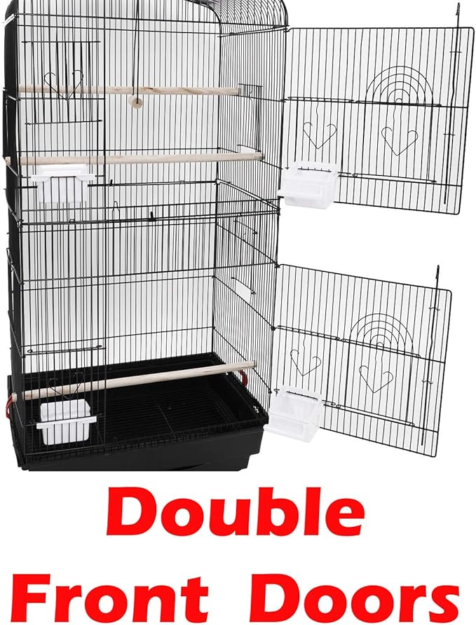 63'' Rolling Standing Bird Cage for Cockatiel Sun Conure Parakeet Finch Budgie Lovebird Canary Pet Bird Cage with Stand (Black with Toy)
