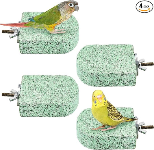 BNOSDM 4 Pcs Bird Beak Grinding Stone Chew Toy Parrot Calcium Perch Bird Stand Platform Parakeet Cage Accessories for Budgies, Cockatiels, Conures, Lovebirds, Finch (Green)