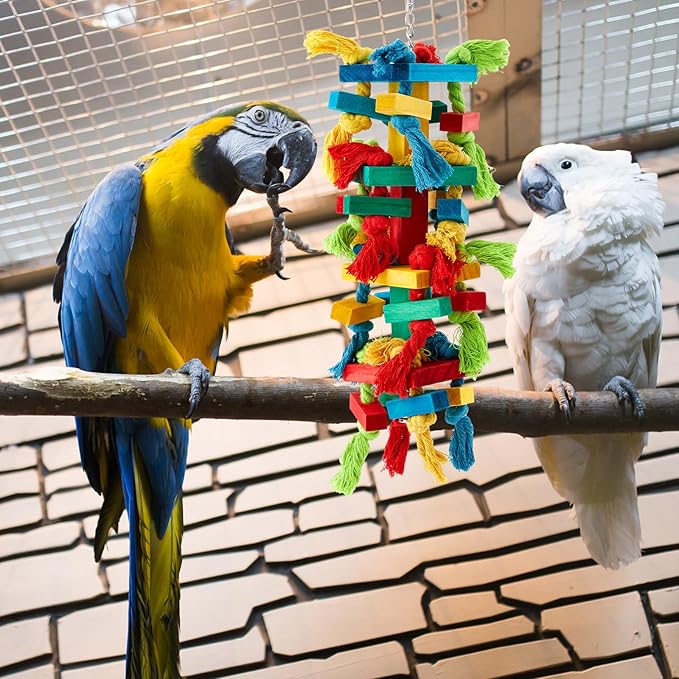 Seenelling 2 Pcs Extra Large Bird Parrot Toy, Multicolored Atural Wooden Bird Chewing Toy Parrot Cage Chewing Toys for Large Medium Macaws Cockatoos African Grey Parrots Birds