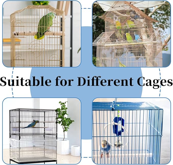 Daoeny 2Pcs Large Bird Cage Cover, Adjustable Parrot Nylon Airy Soft Mesh Net, Universal Seed Feather Catcher, Birdcage Cover Skirt Sheer Guard for Parakeet Macaw Round Square Cages