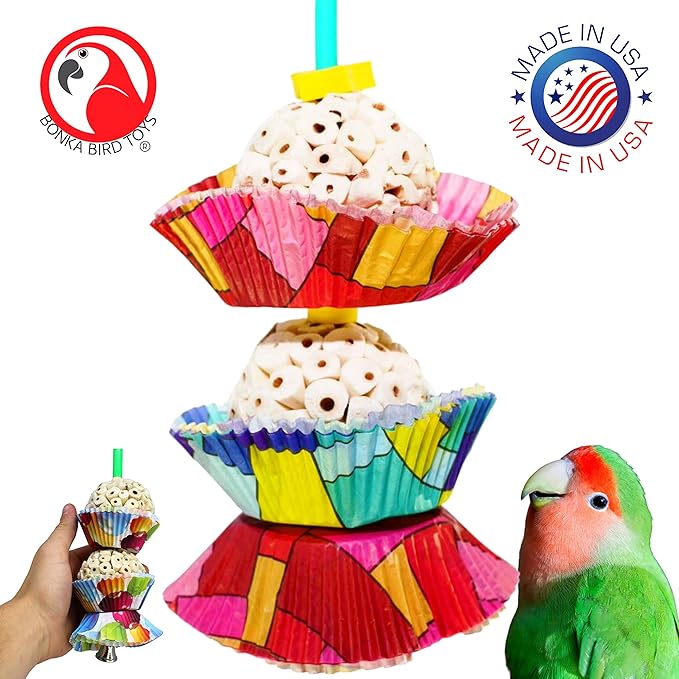 Bonka Bird Toys 1932 Two Cake - Medium-Sized, Natural Sola Balls, Colorful Shreddable Parrot Cage Toy