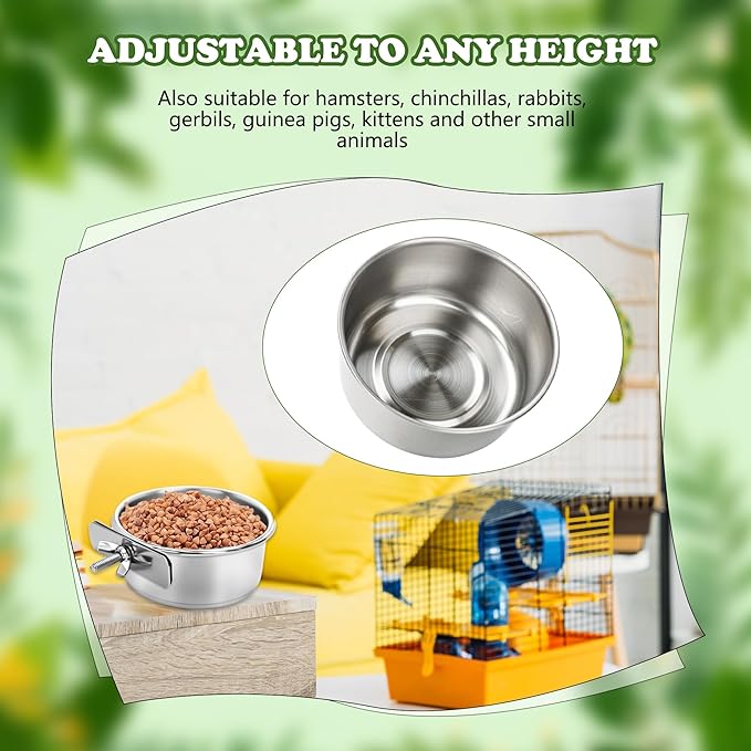 10 Pcs Bird Food Bowls Stainless Steel Parrot Cage Water Bowl Cups with Clamp Holder Parrot Feeding Dish Coop Cups Parakeet Cockatiel Conure Lovebird Budgies Chinchilla Small Pet Animal