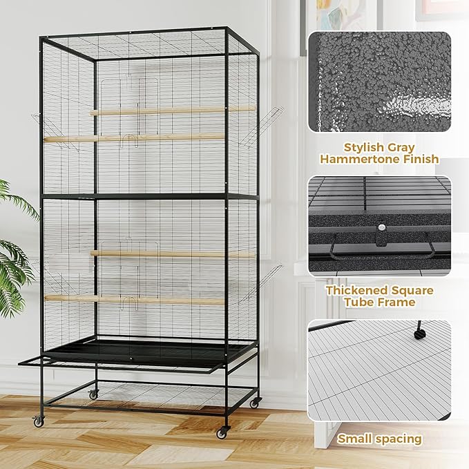 Garvee 66in Extra Large Bird Cage, Rolling Parrot Cage with Feeding Accessories, Metal Parakeet Cage for Parrots, Parakeets, Conures, Parrot