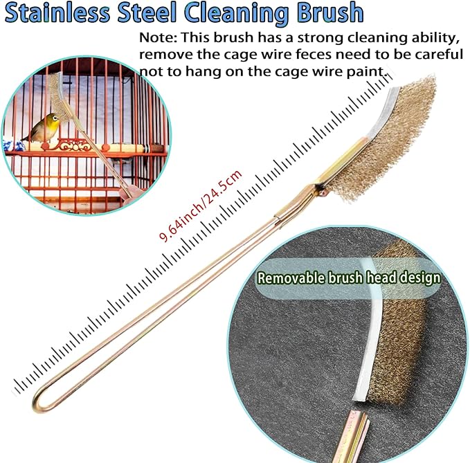 6pcs Set Bird Cage Cleaner Kit - Stainless Steel Poop Remover & Scraper Tool- Essential Bird Cage Accessories for Parakeet Items & Small Animal Cage Cleaning