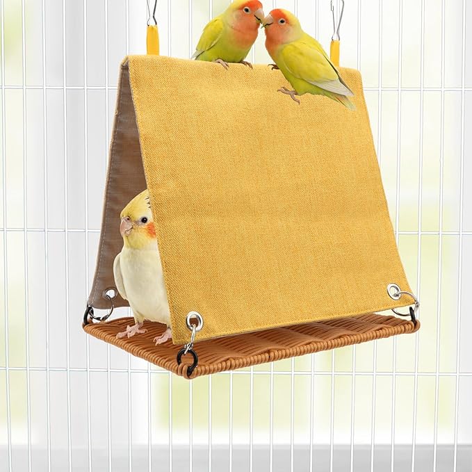 Hypeety Bird Nest Parakeet Tent for Cage Cozy Warm Bird Bed Hut Hideaway with Hanging Hook Washable Bird Cage Accessories Soft Snuggle Nest for Cockatiel Lovebird Conure Budgie Habitat (Yellow, L)