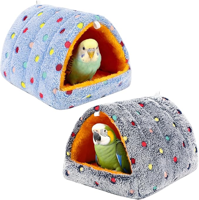 PETKNOWS 2 Pack Bird Nest House, Hanging Hammock Fluffy Parrots Bird Bed for Cage Bird Plush Nest Toy for Parrot Macaw Budgies Eclectus Parakeet Cockatiels Cockatoo Lovebird