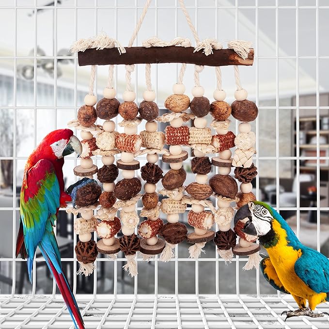 Deloky Extra Large Parrot Toy-Natural Wooden Chewing Tearing Toy for African Grey, Amazon Parrots, Macaws, Medium Breeds