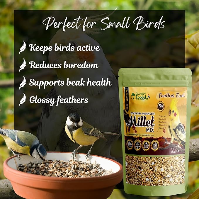 Danodia's Zoolulu Premium Cockatiel & Parrotlet Millet Mix (450g/1 lbs) | Premium Bird Food Blend for Cockatiels, Budgerigars, Parrotlets & Lovebirds | Daily Feeding Blend