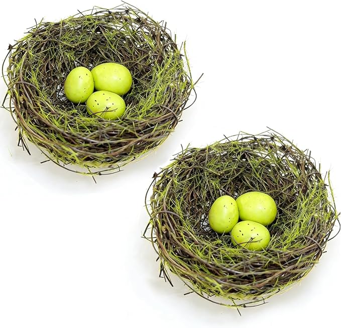 Small Faux Bird Nest with Eggs, Artificial Birds Nest with Eggs Artificial Rattan Nest for Crafts, Spring/Easter Centerpiece Home Party Easter Decoration