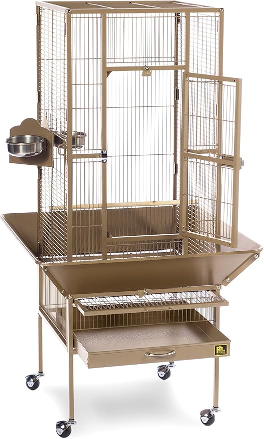 Prevue Pet Products Park Plaza Bird Cage - Small Cocoa Brown Steel Cage with Rolling Stand, Dual Locks, Seed Guards, and Perch, Ideal for Parakeets, Cockatiels, & Small-Medium Birds - Cocoa Hammertone