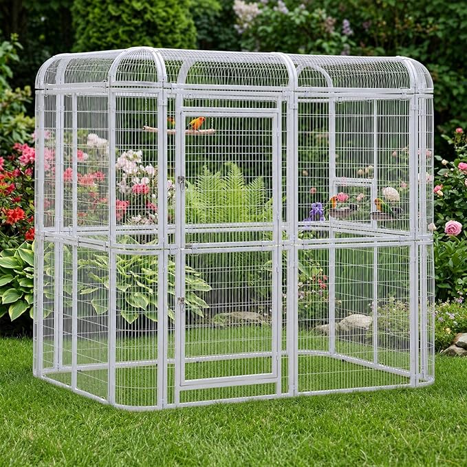 87-Inch Heavy Duty Walk-in Bird Cage – Large Outdoor Aviary Metal Birdcage with Stand, 7.22x5.25x6.8ft Flight Space for Macaw, Budgie, Conure, Lovebird, Parakeet, Cockatiel