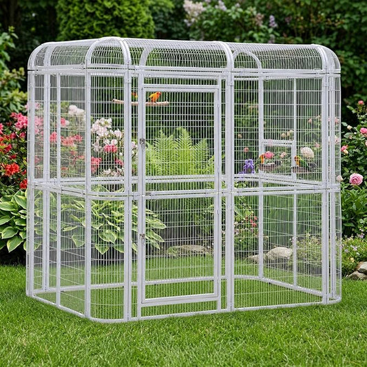 87-Inch Heavy Duty Walk-in Bird Cage – Large Outdoor Aviary Metal Birdcage with Stand, 7.22x5.25x6.8ft Flight Space for Macaw, Budgie, Conure, Lovebird, Parakeet, Cockatiel